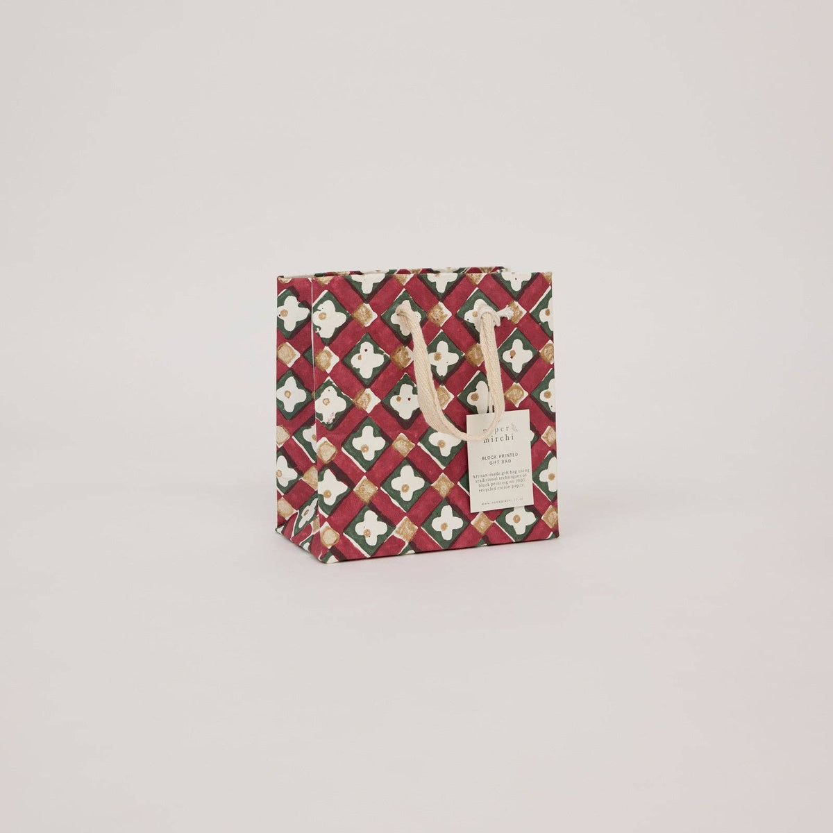 Block Printed Gift Bags (Small) - Traditional Christmas
