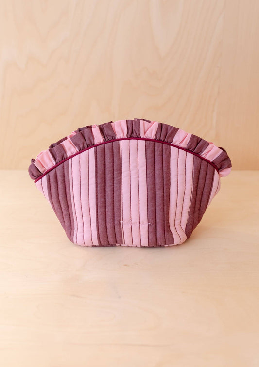Cotton Wash Bag in Pink + Burgundy Stripe