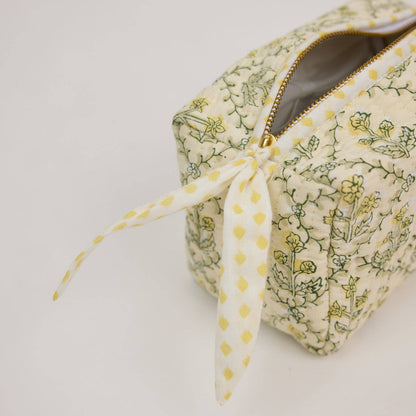 Organic Cotton Toiletry Bag (Small) - Floral Lattice Buttercream