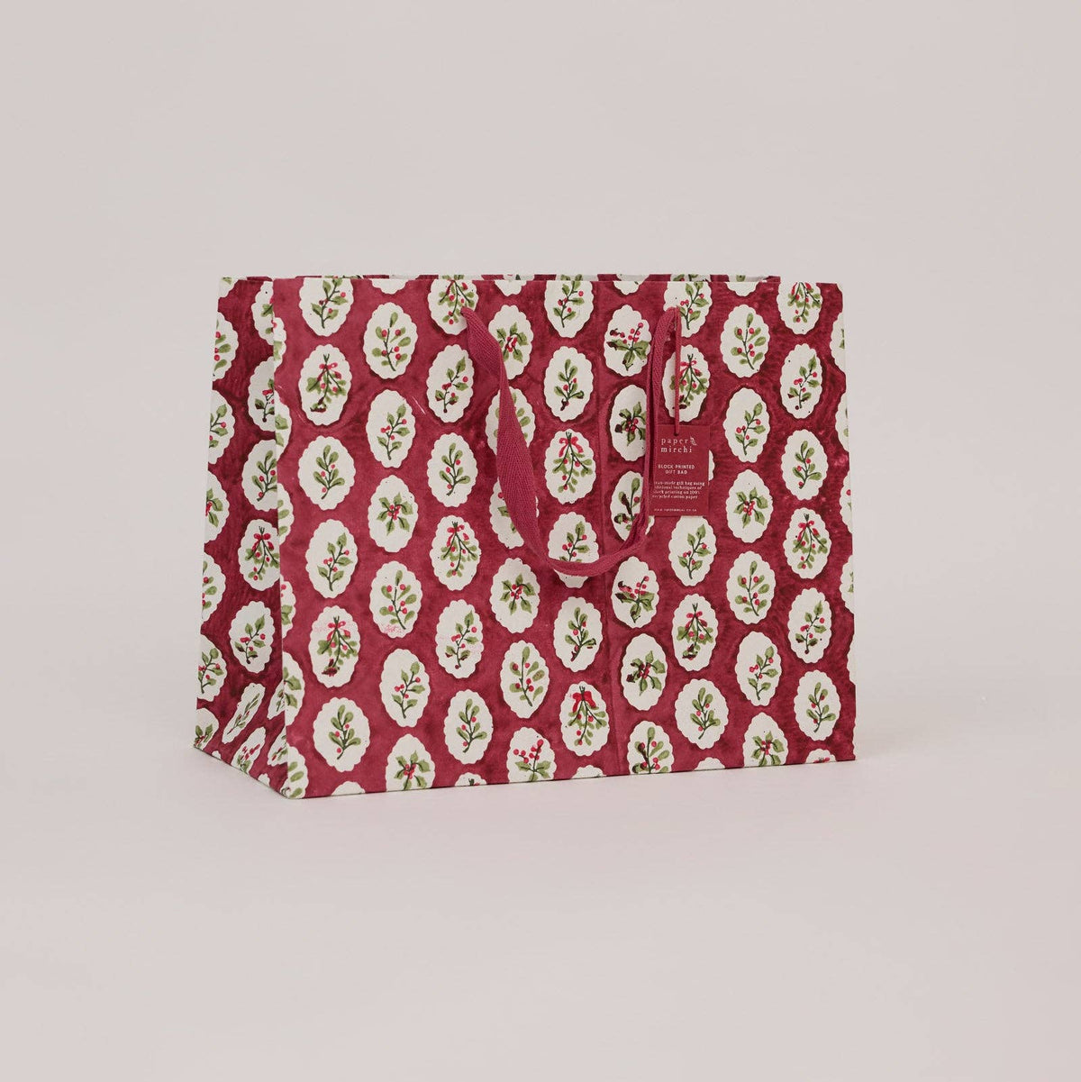 Block Printed Gift Bags (Large) - Christmas Pudding