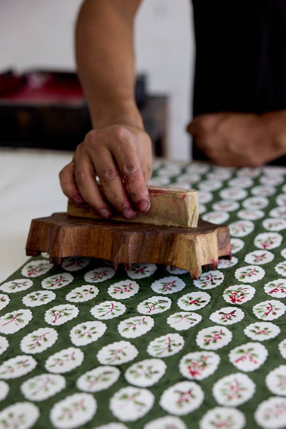 Block Printed Wrapping Paper Sheets - Scallop Tiles Holly Green
