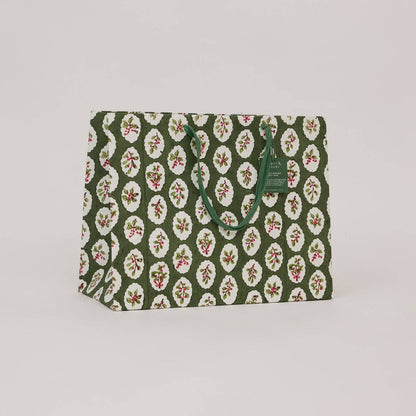 Block Printed Gift Bags (Large) - Holly Green