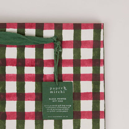Block Printed Gift Bags (Medium) - Holly Green