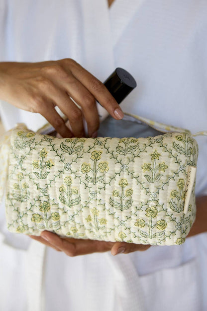 Organic Cotton Toiletry Bag (Medium) - Floral Lattice Buttercream