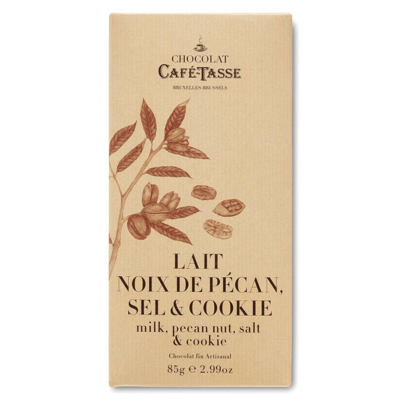 Cafe-Tasse Chocolate Bar 85g 
Milk, pecans, salt and cookies
