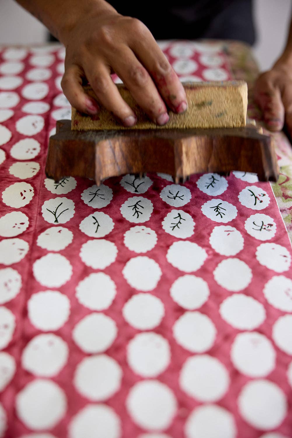 Block Printed Wrapping Paper Sheets - Scallop Tiles Christmas Pudding