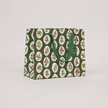 Block Printed Gift Bags (Medium) - Holly Green