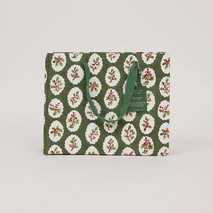 Block Printed Gift Bags (Medium) - Holly Green