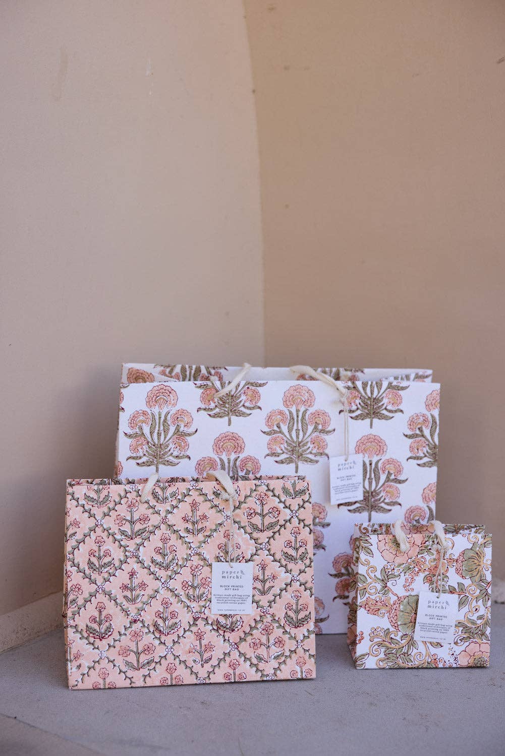 Hand Block Printed Gift Bags (Medium) - Terracotta Collection