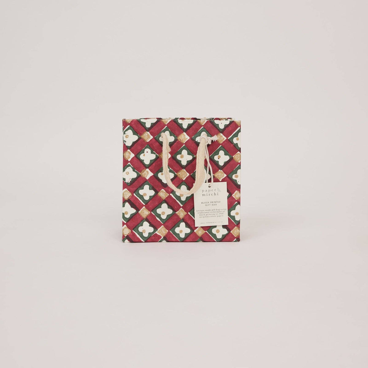 Block Printed Gift Bags (Small) - Traditional Christmas