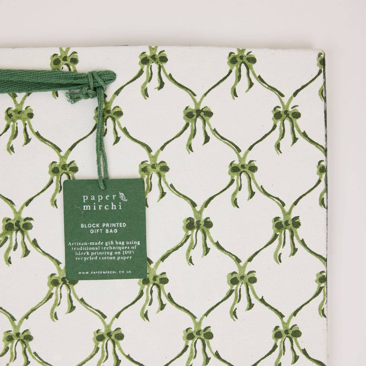 Block Printed Gift Bags (Large) - Holly Green