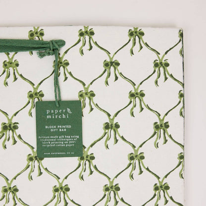 Block Printed Gift Bags (Large) - Holly Green