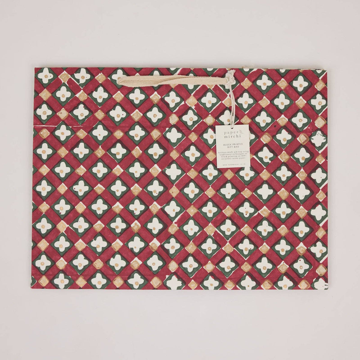 Block Printed Gift Bags (Large) - Traditional Christmas