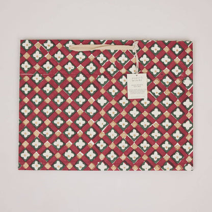 Block Printed Gift Bags (Large) - Traditional Christmas