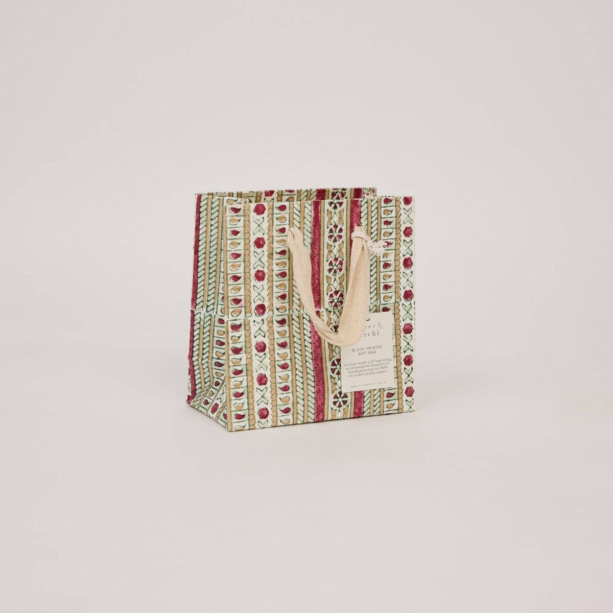 Block Printed Gift Bags (Small) - Traditional Christmas