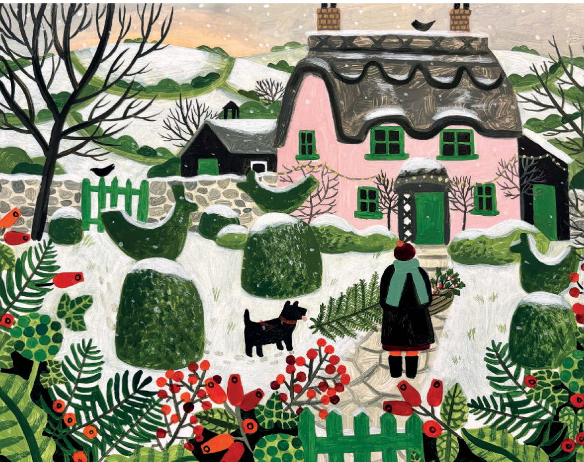 AGBI Christmas Card Pack - Pink Cottage And Snowy Topiary
