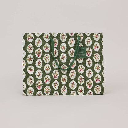 Block Printed Gift Bags (Large) - Holly Green