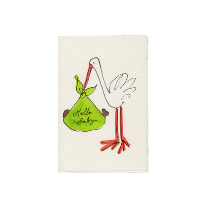 Hello Baby (Stork): Brown & Green