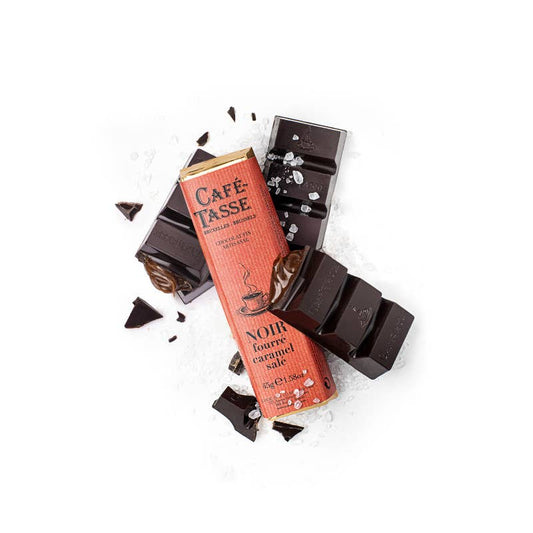 Cafe Tasse Chocolate bar 45g - 
Black with salted caramel filling