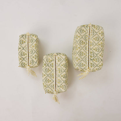 Organic Cotton Toiletry Bag (Small) - Floral Lattice Buttercream
