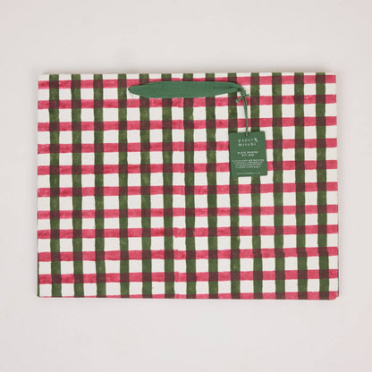 Block Printed Gift Bags (Large) - Holly Green
