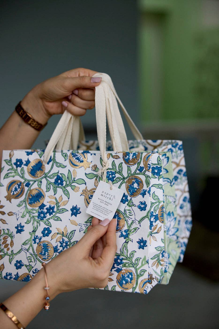 Hand Block Printed Gift Bags (Medium) - Indigo Collection