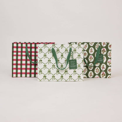 Block Printed Gift Bags (Medium) - Holly Green