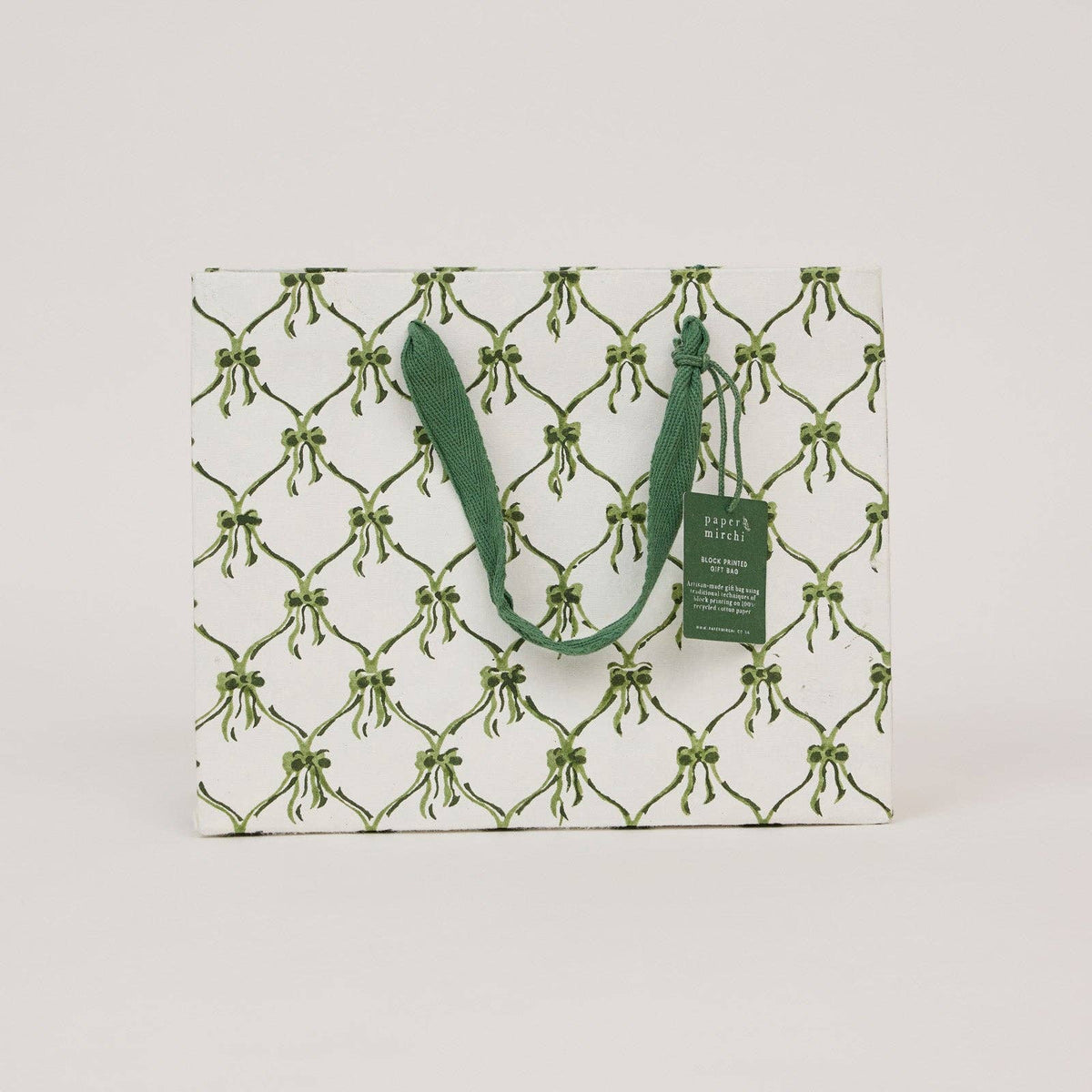 Block Printed Gift Bags (Medium) - Holly Green