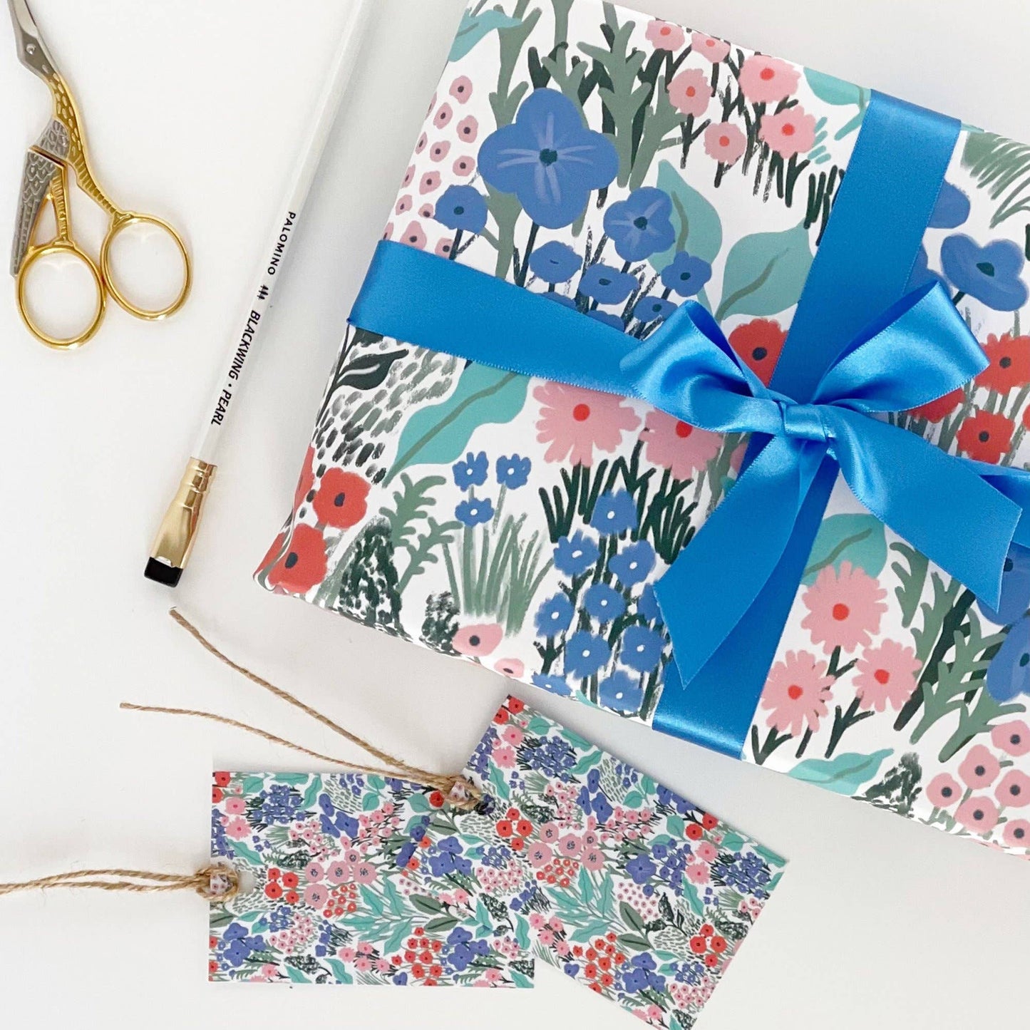 Blue Flower Meadow Recyclable Gift Wrap