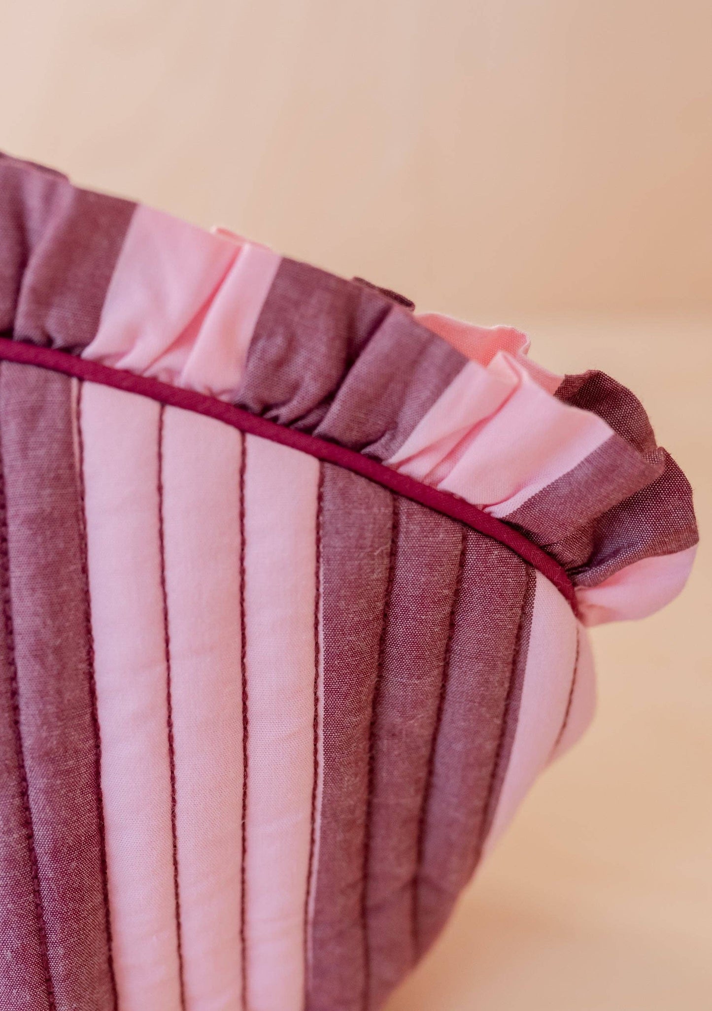 Cotton Wash Bag in Pink + Burgundy Stripe