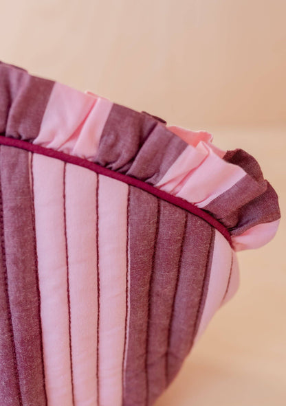 Cotton Wash Bag in Pink + Burgundy Stripe