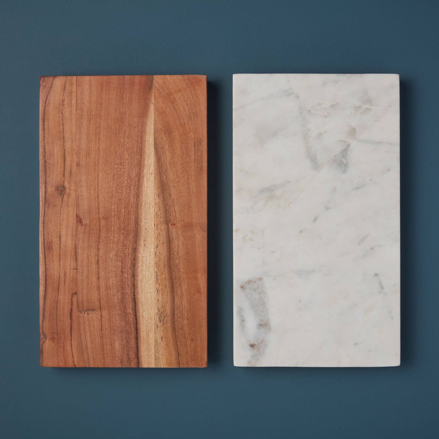 White Marble & Wood Reversible Rectangular Board, Small