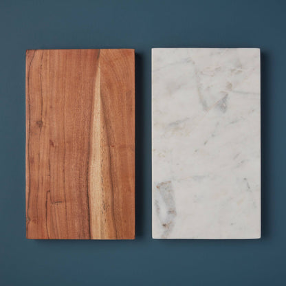 White Marble & Wood Reversible Rectangular Board, Small