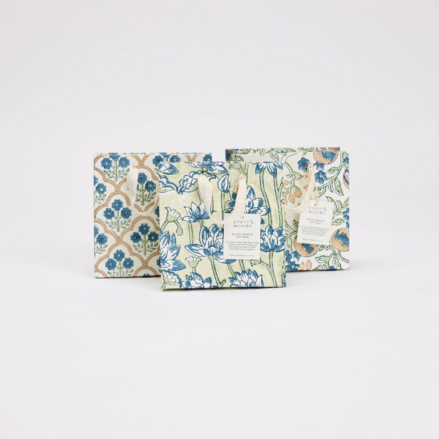 Hand Block Printed Gift Bags (Small) - Indigo Collection
