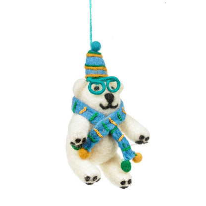 Handmade Felt Cosmo the Polar Bear Xmas Decoration