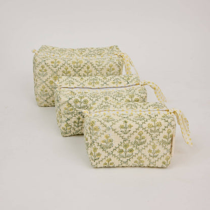 Organic Cotton Toiletry Bag (Medium) - Floral Lattice Buttercream