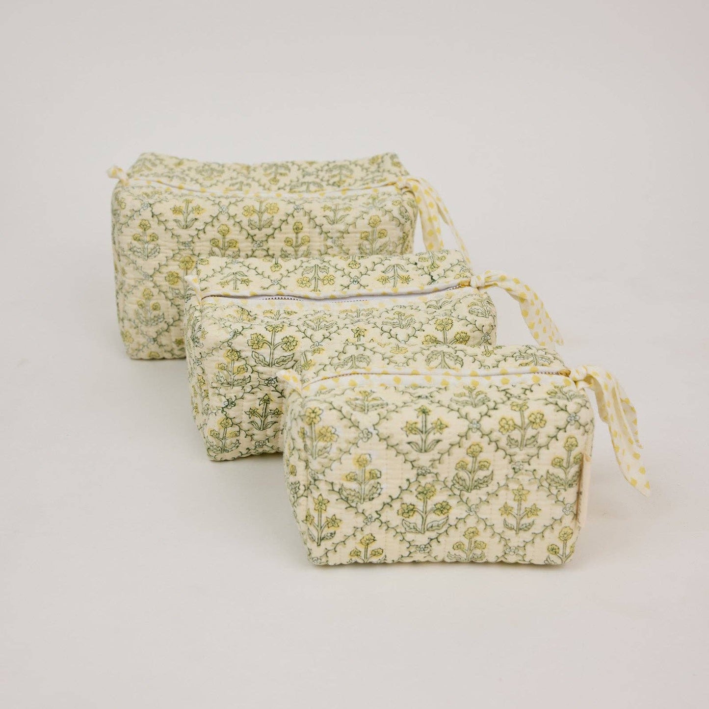 Organic Cotton Toiletry Bag (Small) - Floral Lattice Buttercream