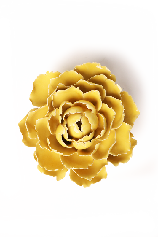 Ceramic Flower - English Garden Buttercup Yellow Gay Paree Peony