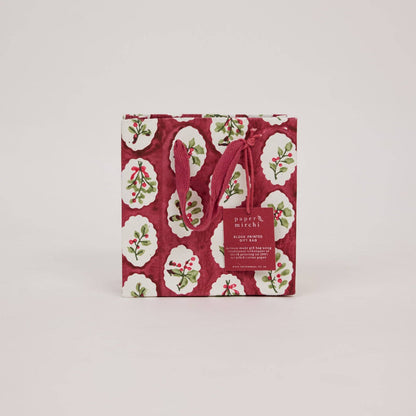 Block Printed Gift Bags (Small) - Christmas Pudding