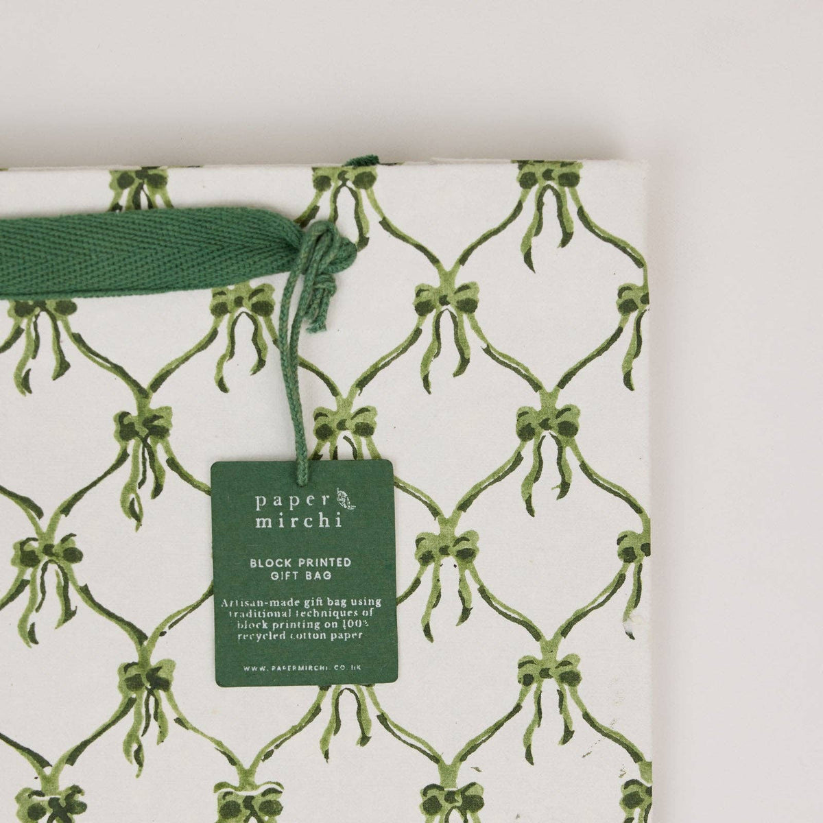 Block Printed Gift Bags (Medium) - Holly Green
