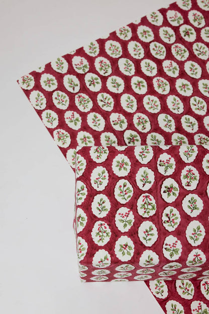 Block Printed Wrapping Paper Sheets - Scallop Tiles Christmas Pudding