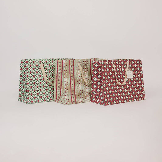 Block Printed Gift Bags (Large) - Traditional Christmas