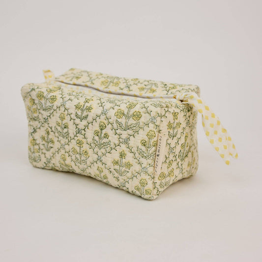 Organic Cotton Toiletry Bag (Medium) - Floral Lattice Buttercream
