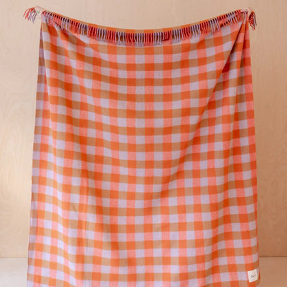 Recycled Wool Throw Orange Gingham