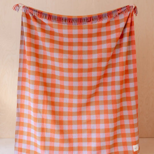 Recycled Wool Throw Orange Gingham