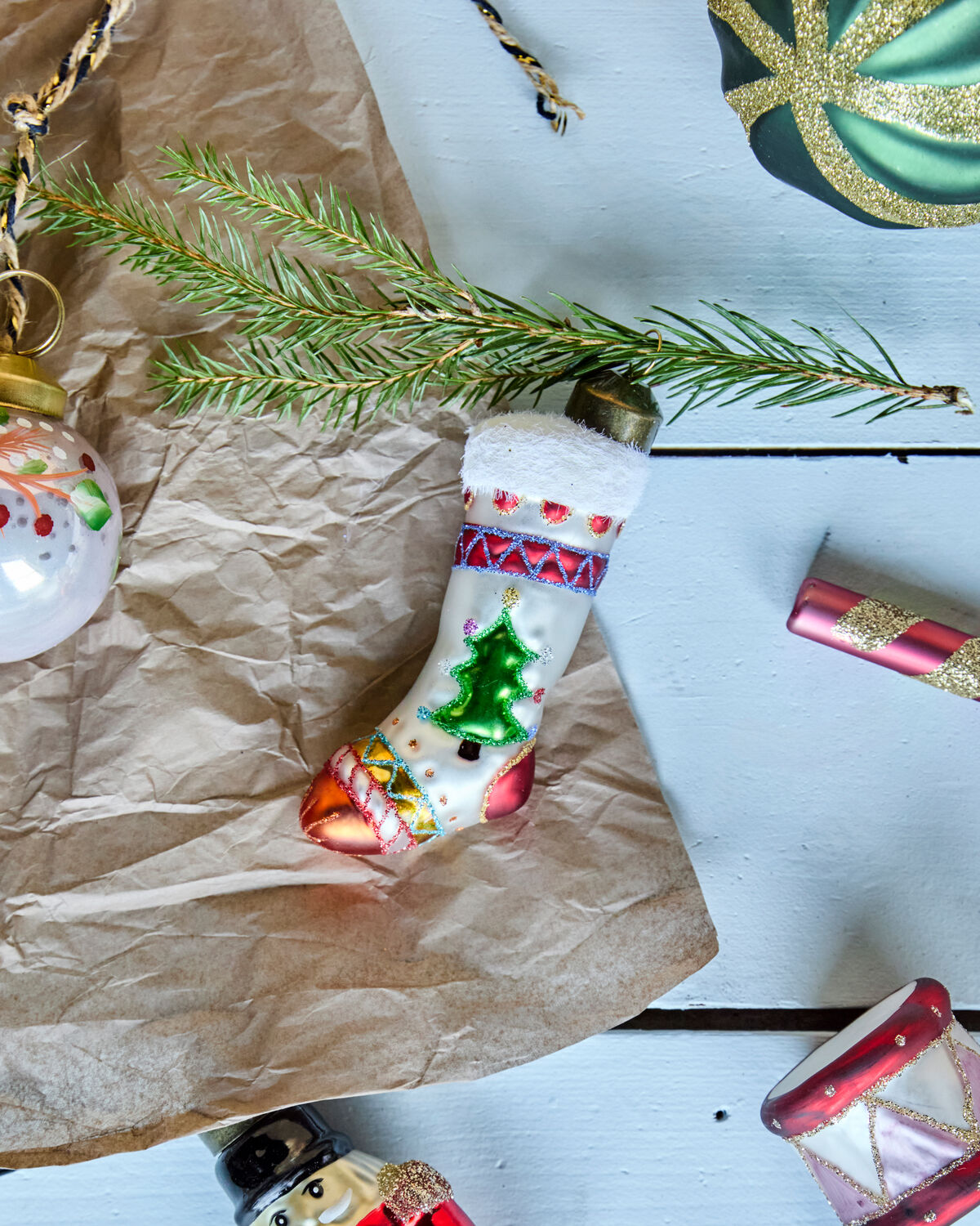 Christmas Ornament / Stocking / White + Red