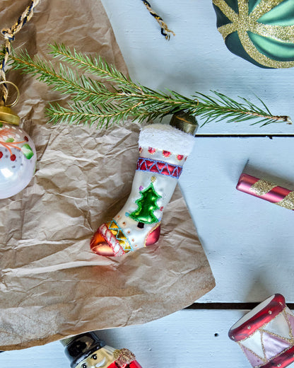 Christmas Ornament / Stocking / White + Red
