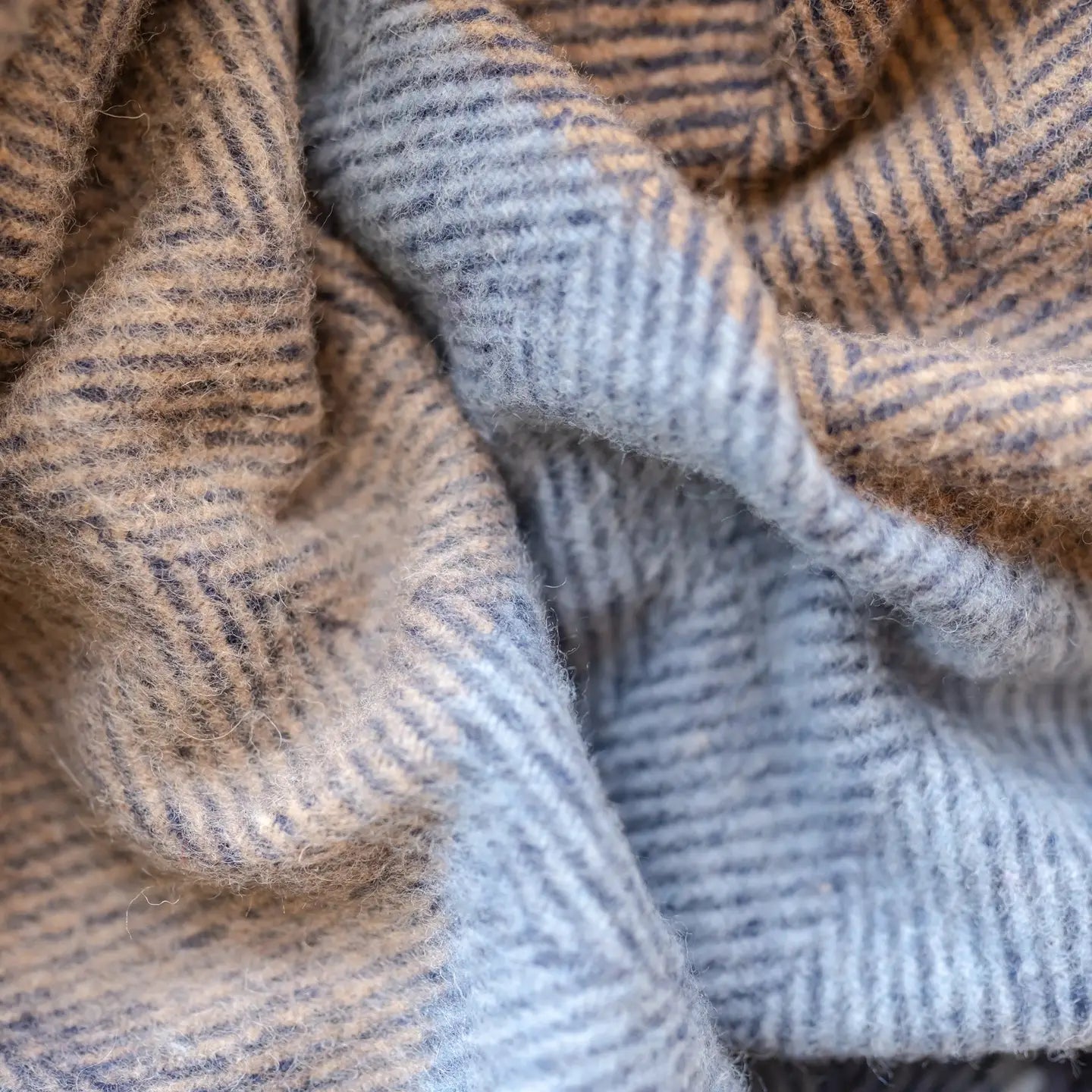 Recycled Wool Throw - Blue Herringbone Block Check