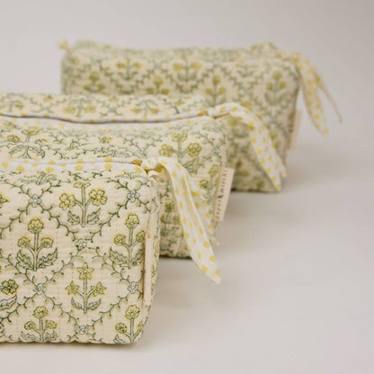 Organic Cotton Toiletry Bag (Small) - Floral Lattice Buttercream