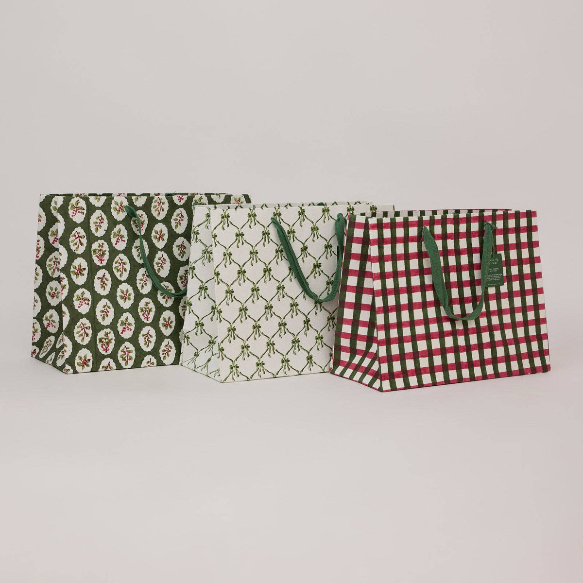 Block Printed Gift Bags (Large) - Holly Green